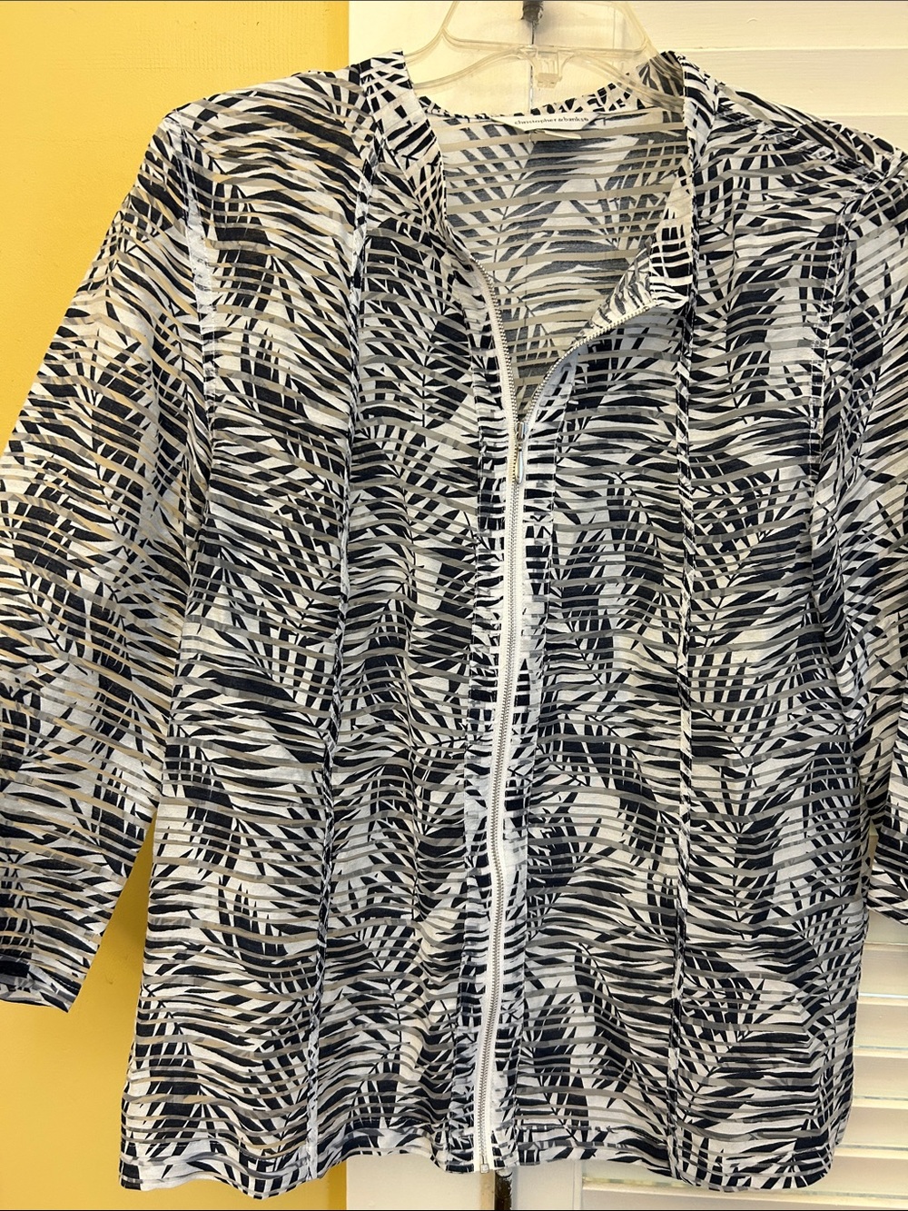 Christopher & Banks Black and White Leaf-Print Zip Jacket
